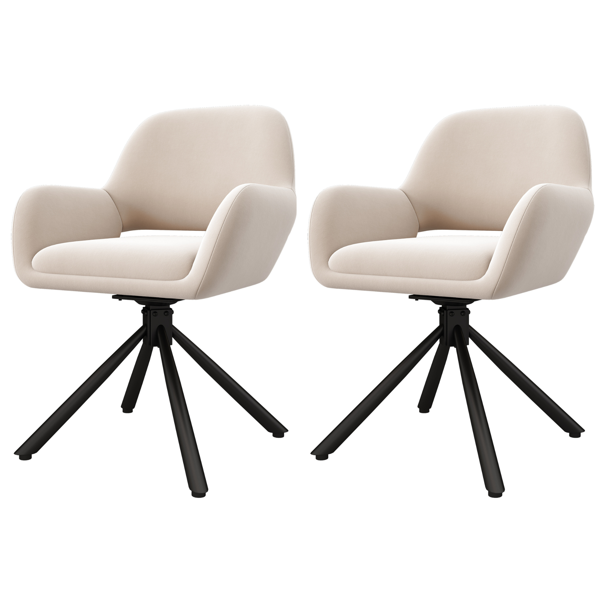 Dining Chair Set of 2 Swivel Modern with Handrails Velvet Beige