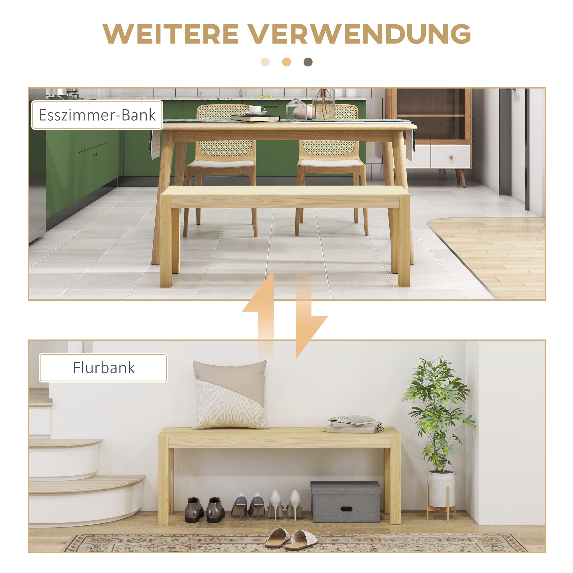 2-Seater Dining Bench, Country Style 240kg Capacity, Pine Wood