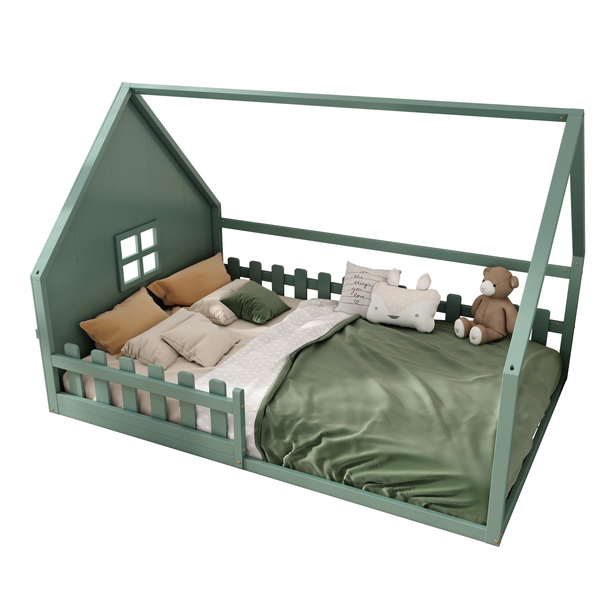 Flatbed 140x200cm House Rail Railing Pine Wood - Green