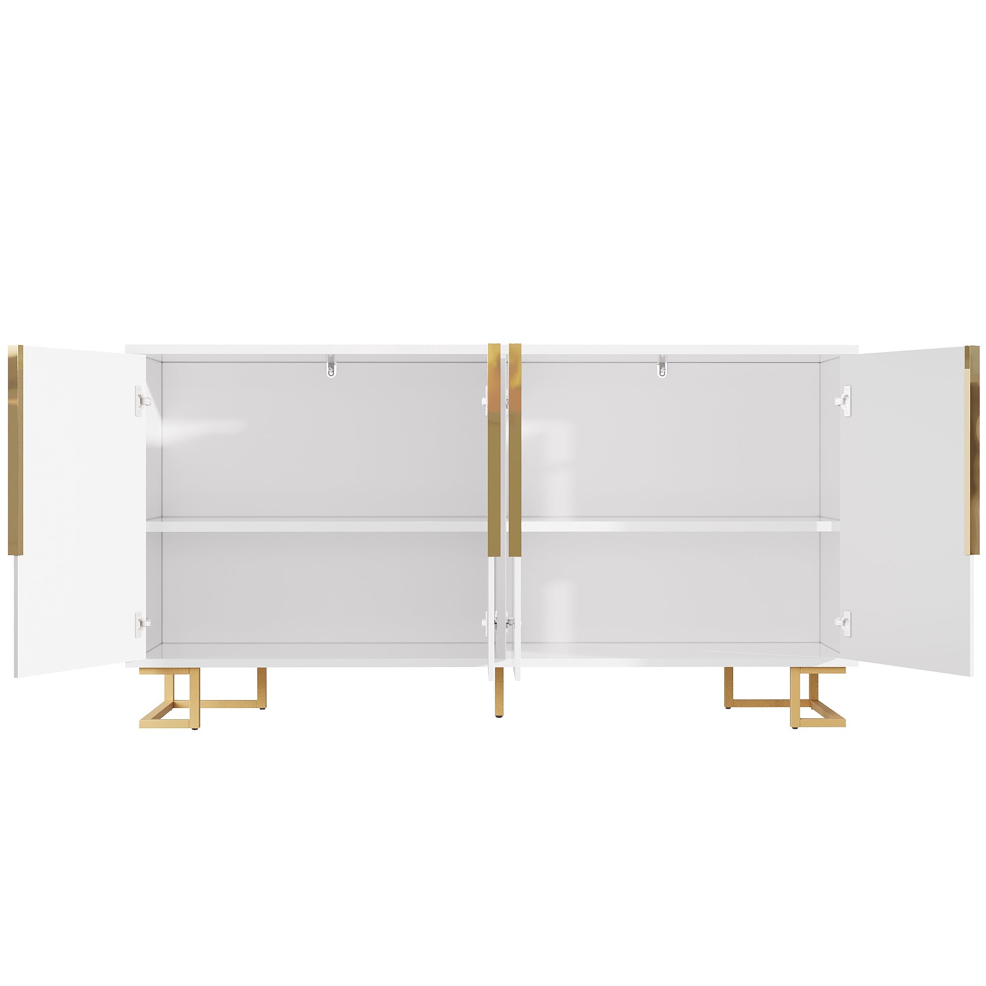 Sideboard with Geometric Design and Gold Handles, 152 x 40 x 75 cm, White