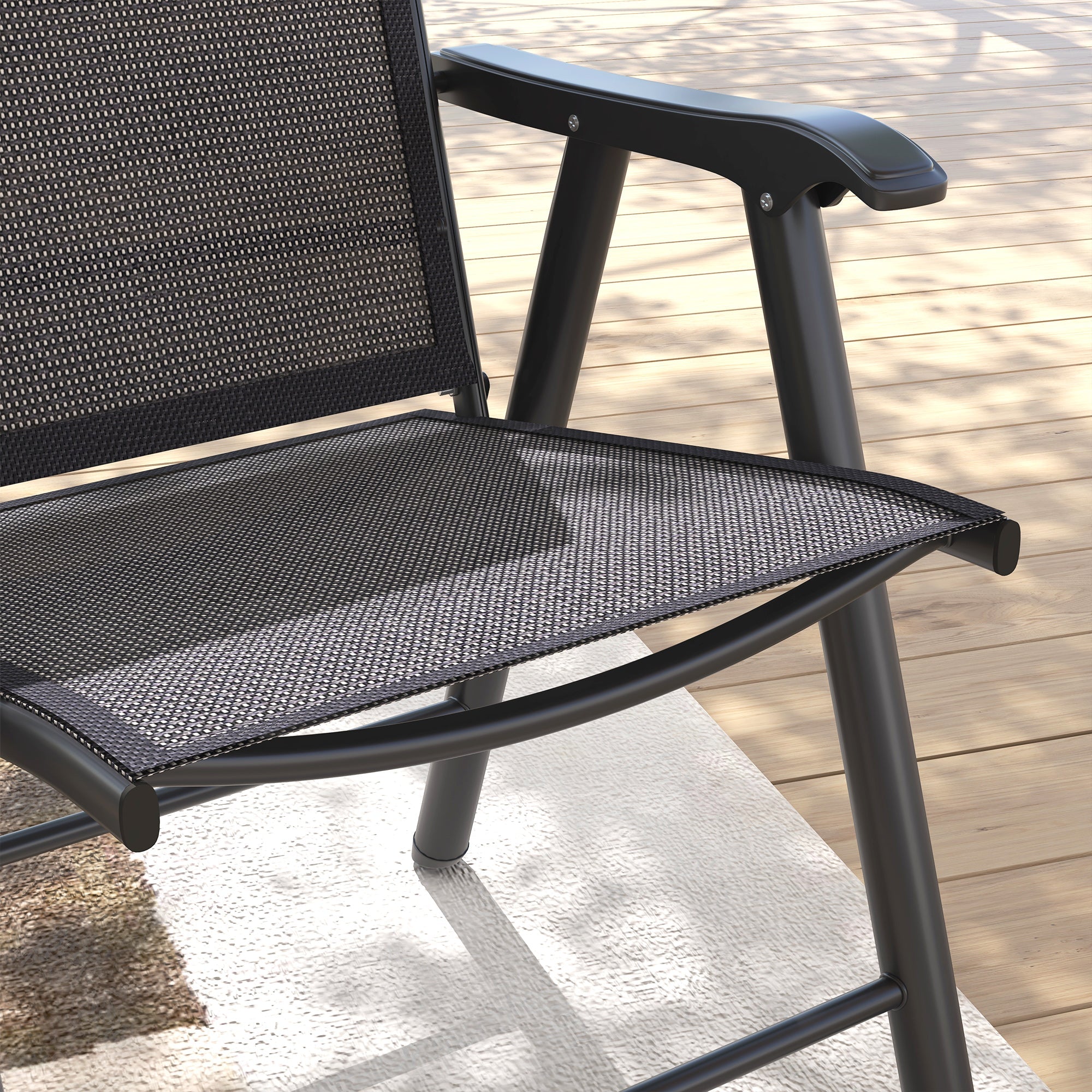 Set of Four Folding Garden Chairs, Portable and Space-Saving, Charcoal Grey