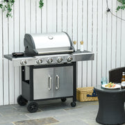 Gas Barbecue Grill 4+1 Burner Smoker BBQ Trolley Stainless Steel + Metal