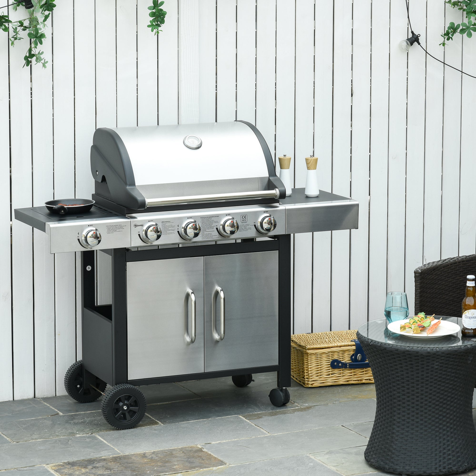 Gas Barbecue Grill 4+1 Burner Smoker BBQ Trolley Stainless Steel + Metal