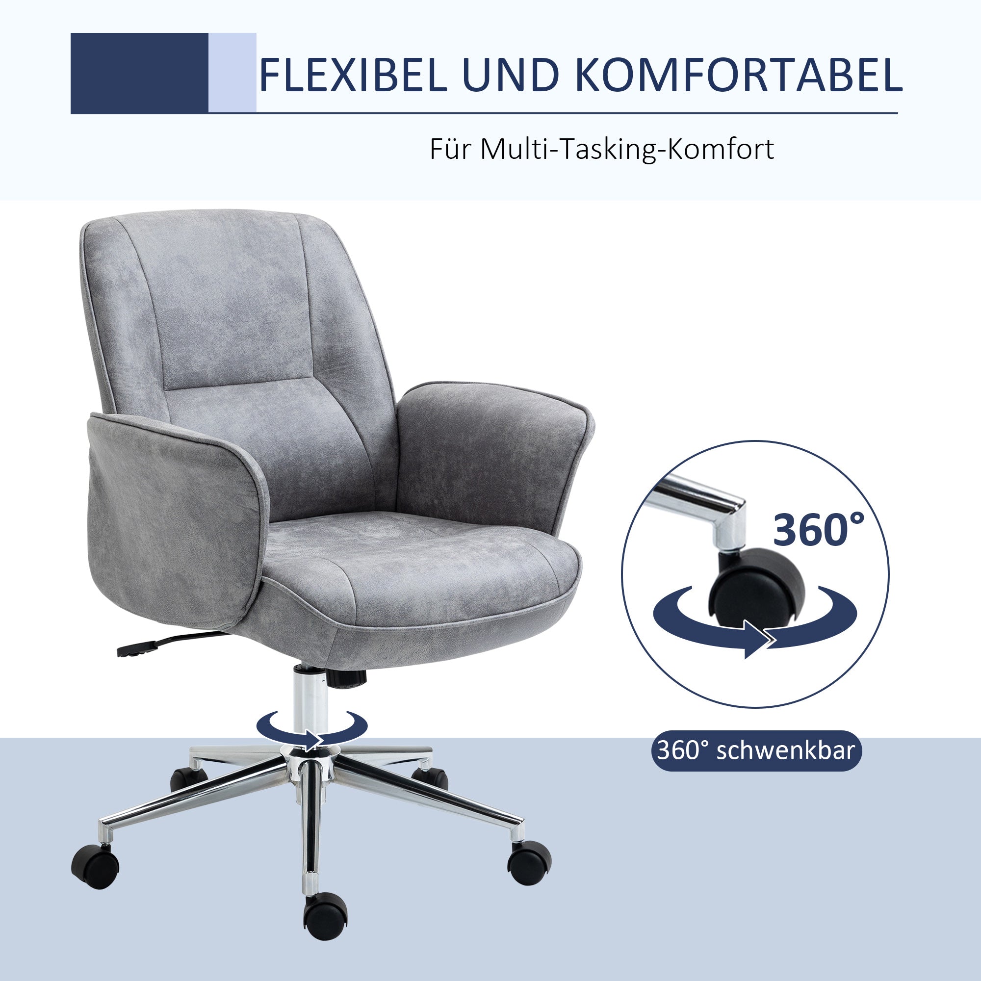 Vinsetto Office Chair XXL Ergonomic Upholstered, Height Adjustable, Rocking Function, Light Grey