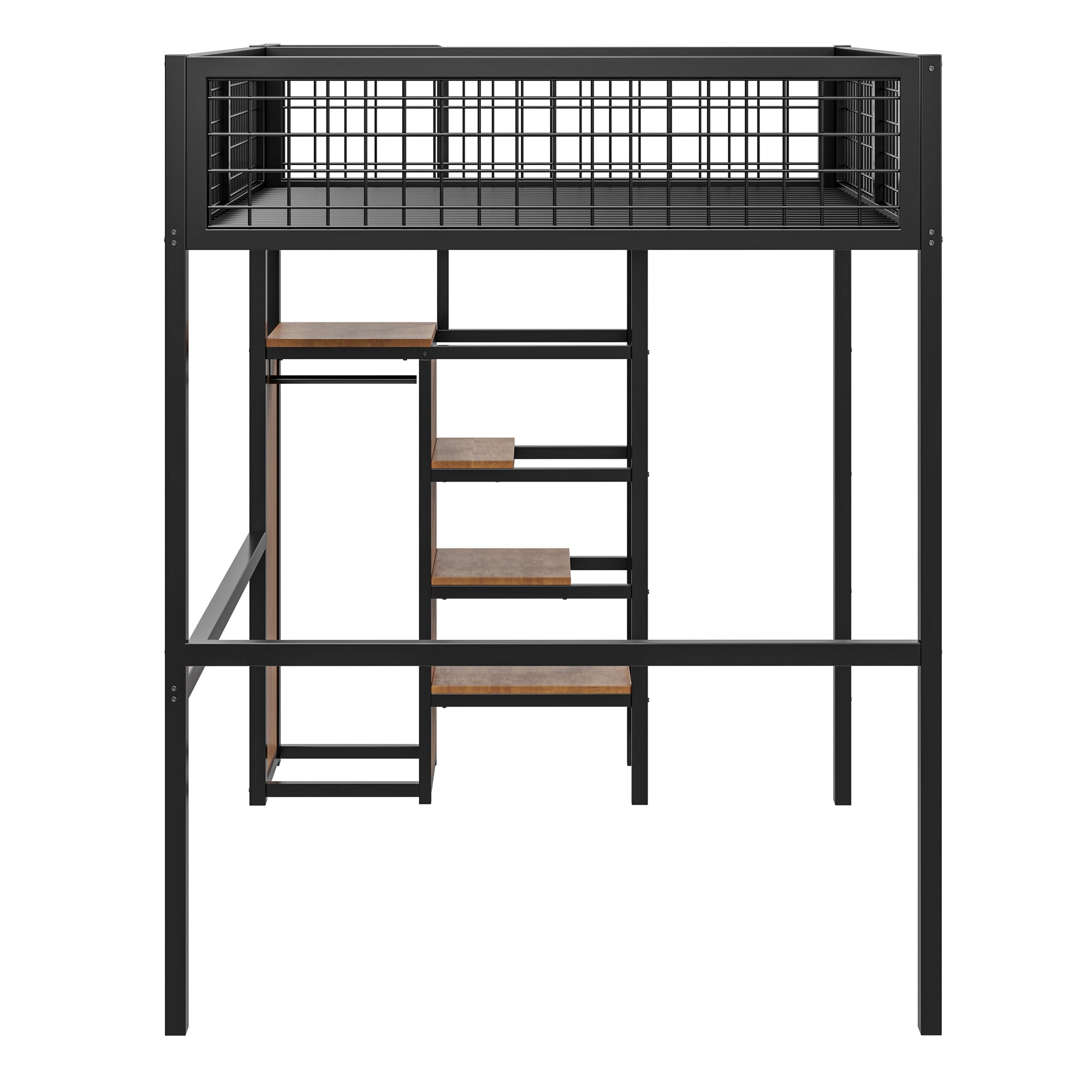 Loft Bed 140*200, Ladder & Storage, Iron Frame, Black