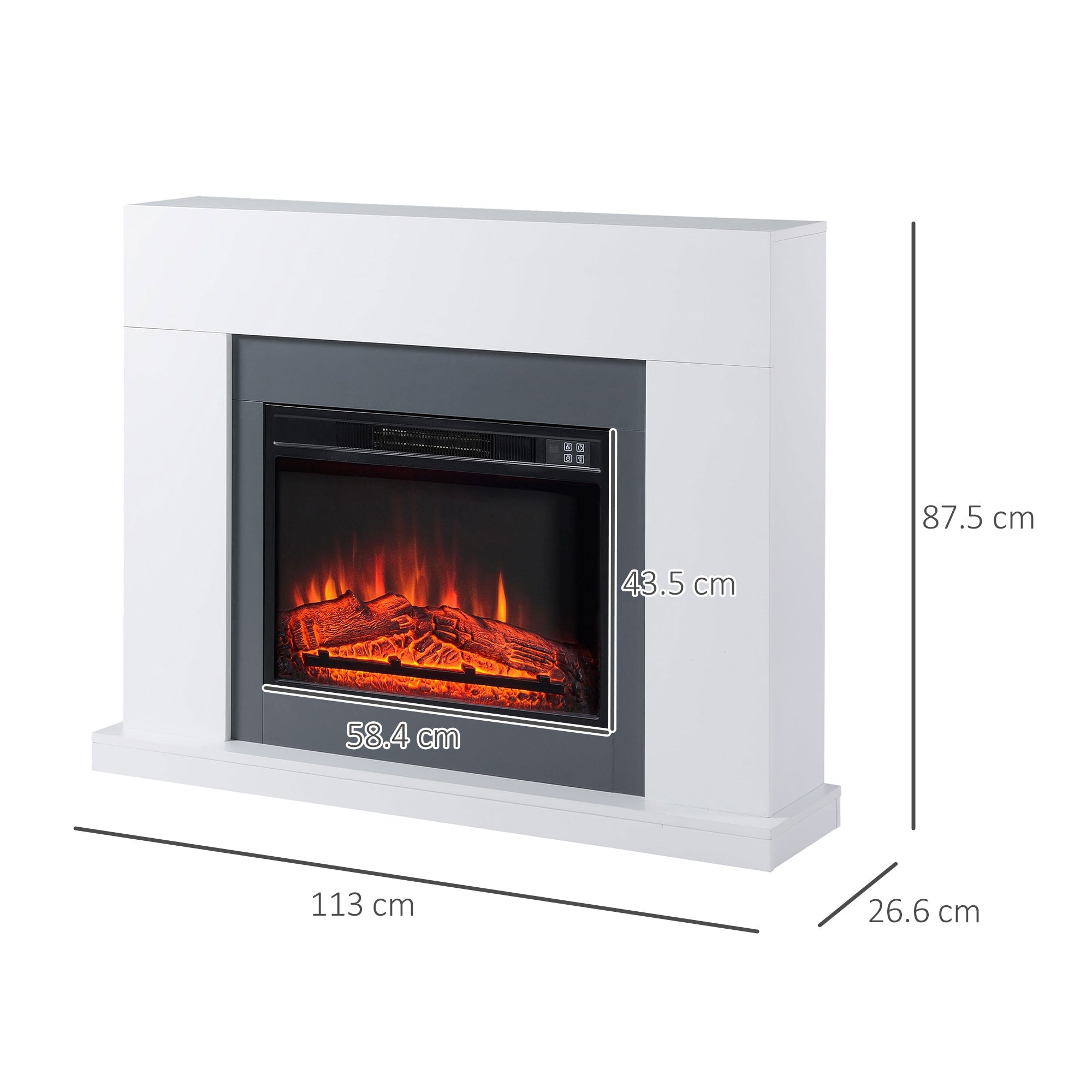 LED Electric Fireplace Freestanding 1800/2000W Flame Effect Wooden Frame - White MDF