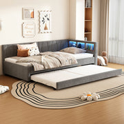 Daybed Sofa Bed 90x200cm Pull-out Bed Storage LED USB/Type-C - Linen Grey
