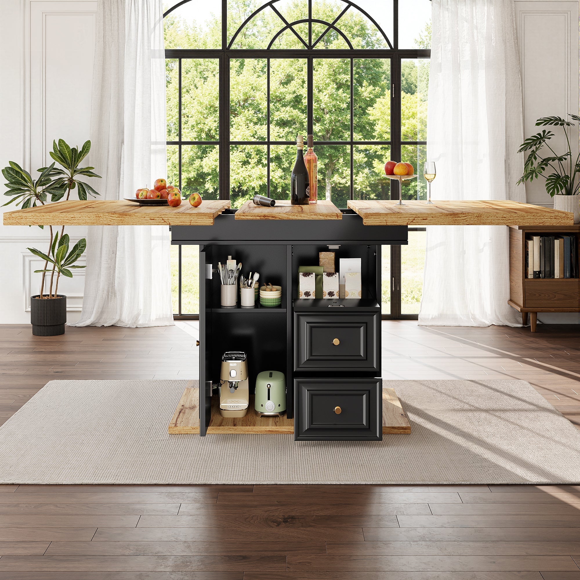Extendable Dining Table with LED Lighting, 110-140cm, Seats 6, Wood Finish