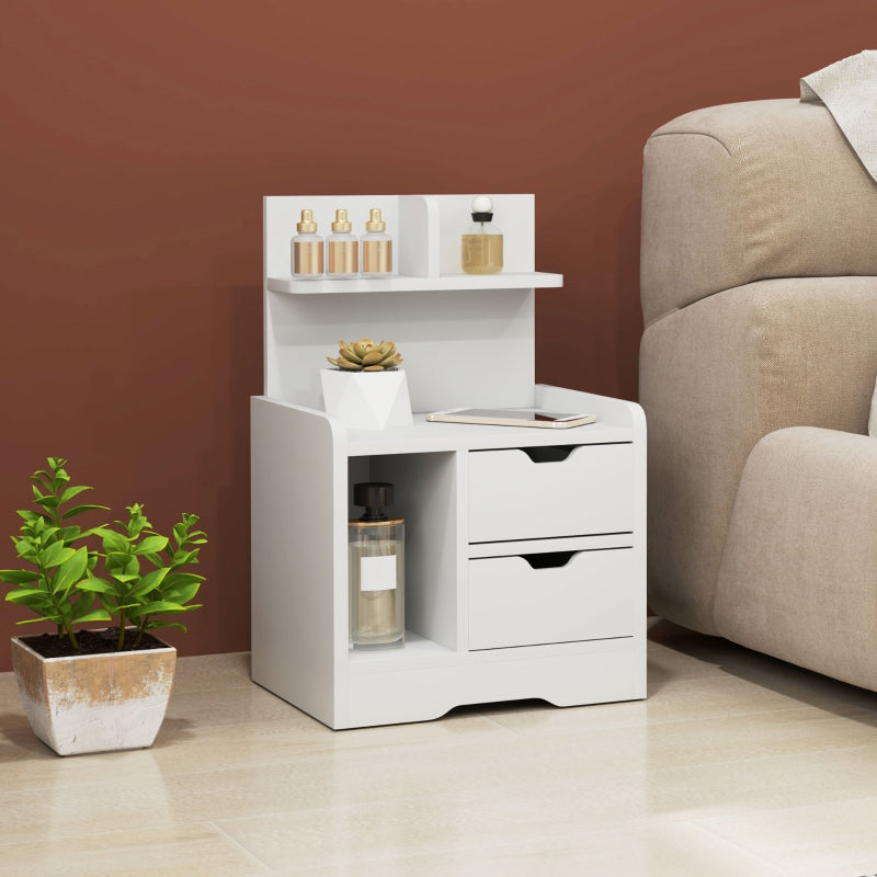 Bedside Table with 2 Drawers, Open Shelf, White