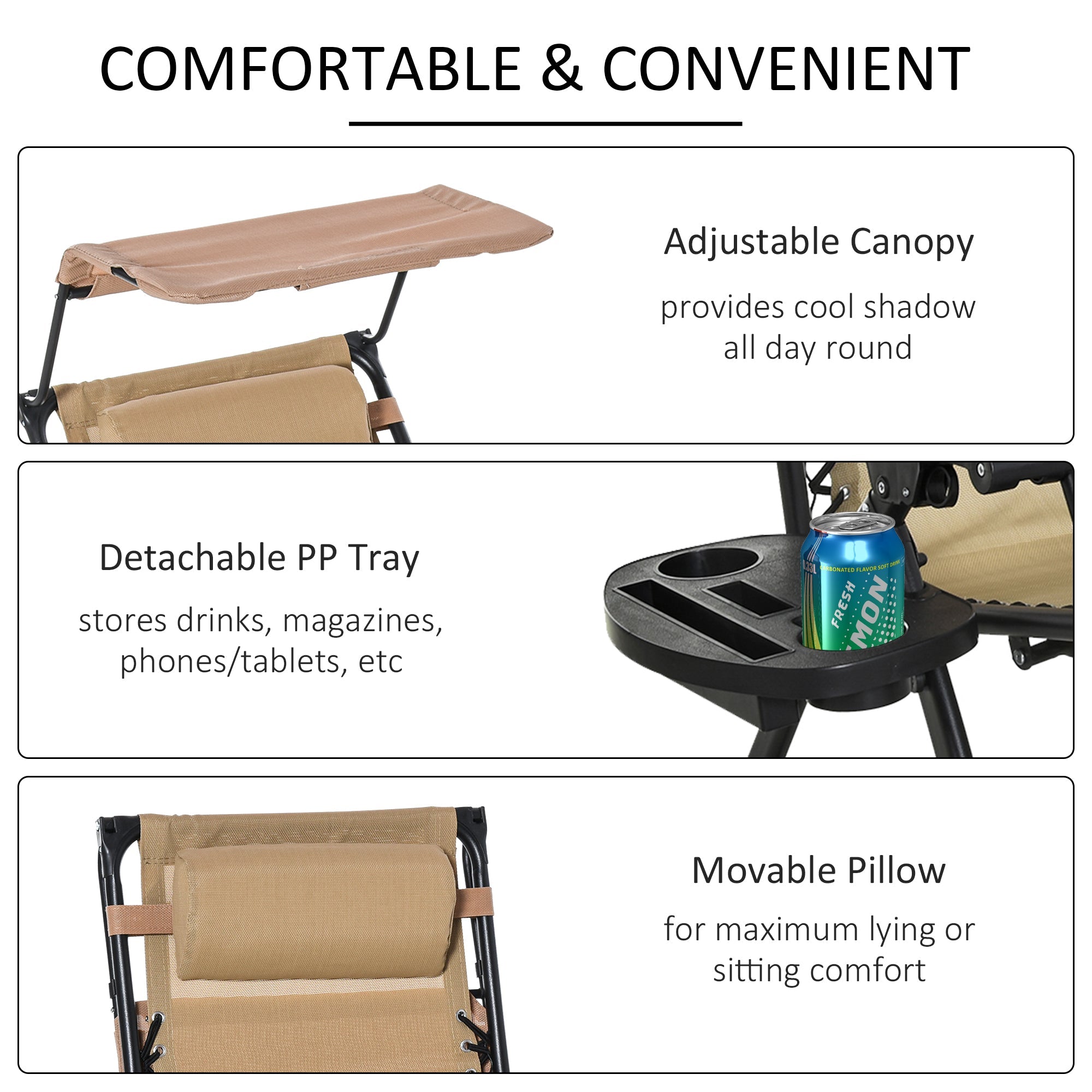 Garden Rocking Chair, Folding Adjustable Zero-Gravity Sun Lounger Recliner, Beige