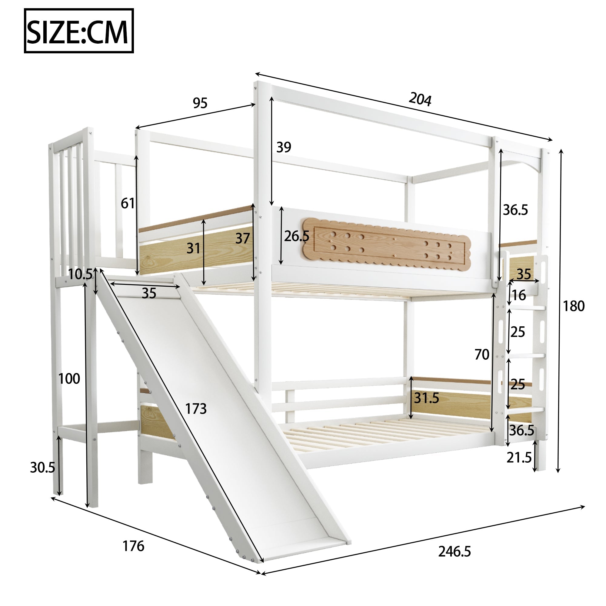 Children's Bunk Bed 90x200cm House Frame Slide Safety Ladder Wood Color