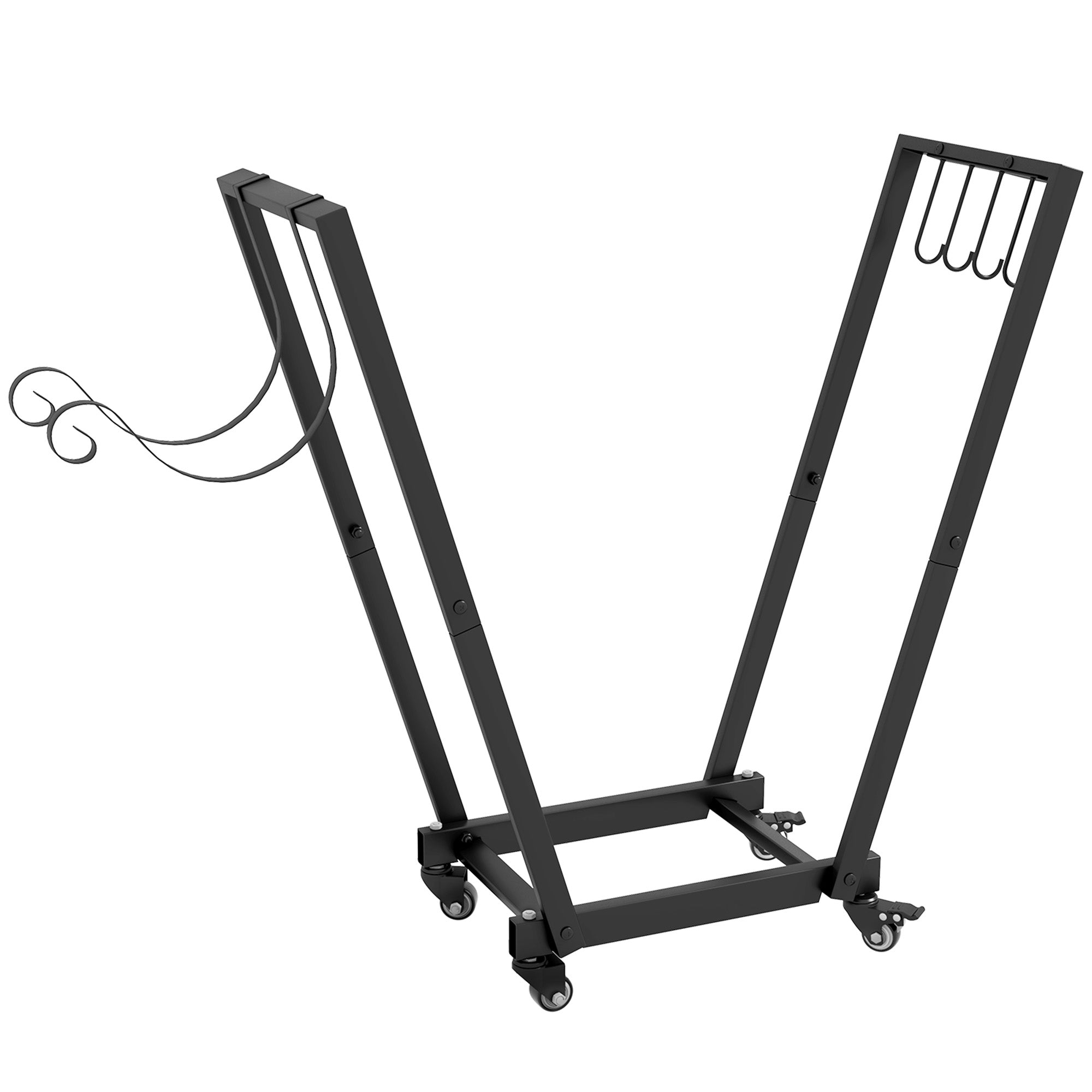 Firewood Rack with Wheels, 79x30x81cm, Kindling & Tool Hooks, Black Metal