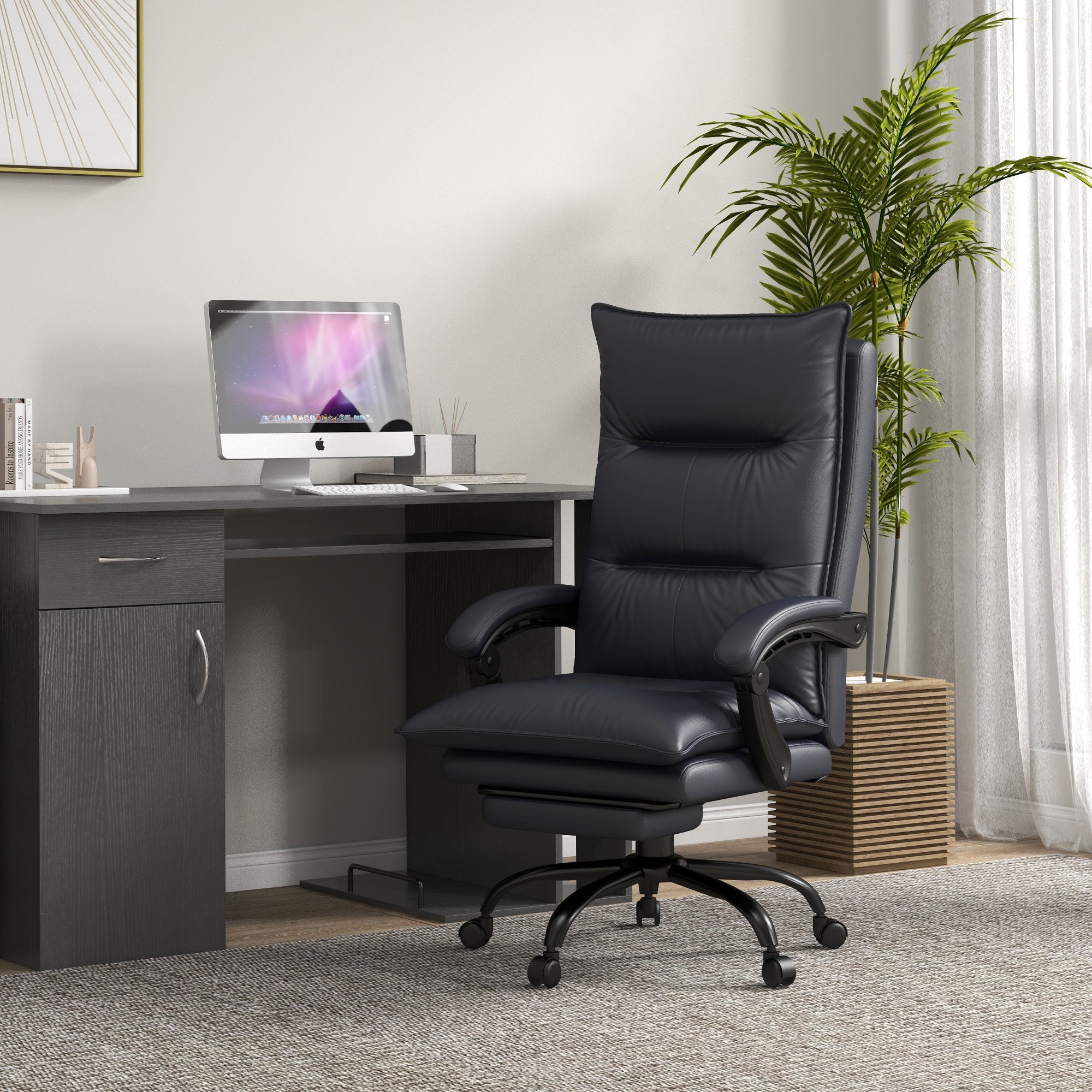 Vinsetto Office Chair with Massage Function, Height-Adjustable, Footrest, Dark Grey