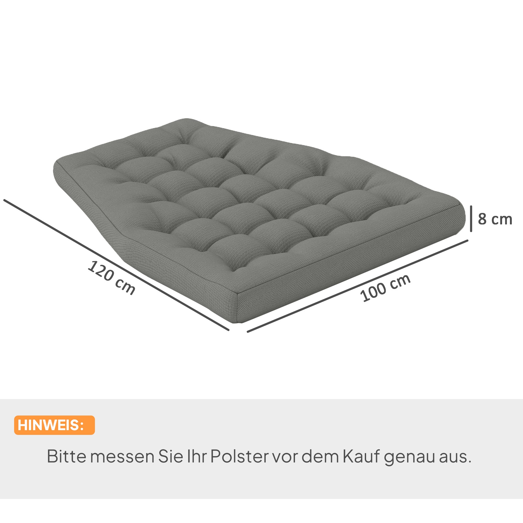 Seat Cushion 120x100cm with Backrest Water-Repellent, Grey