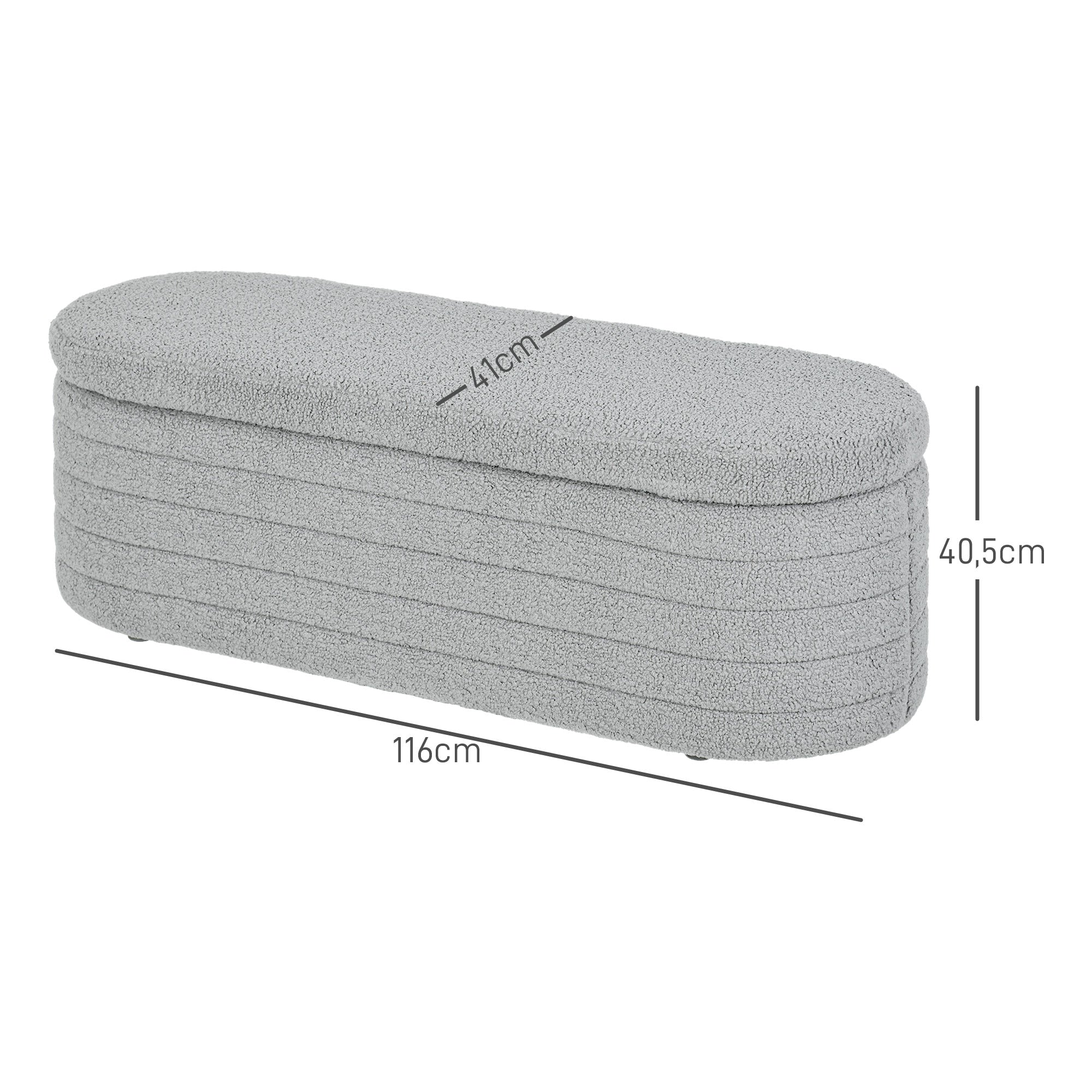 Bedroom Bench Storage Wooden Legs Teddy-Fleece Light Grey