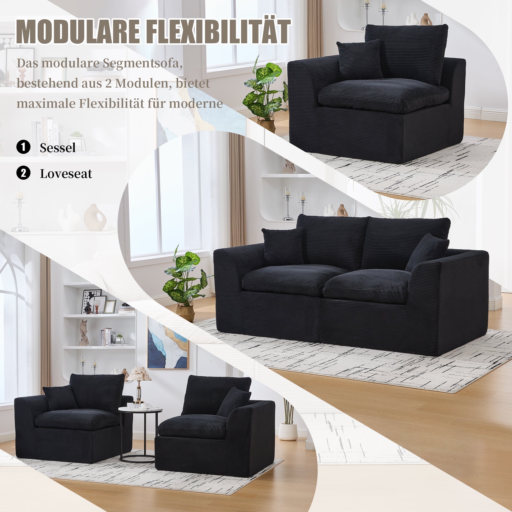 Modern Two-Seater Sofa, Nordic-Style Comfortable with Cushions, Fabric