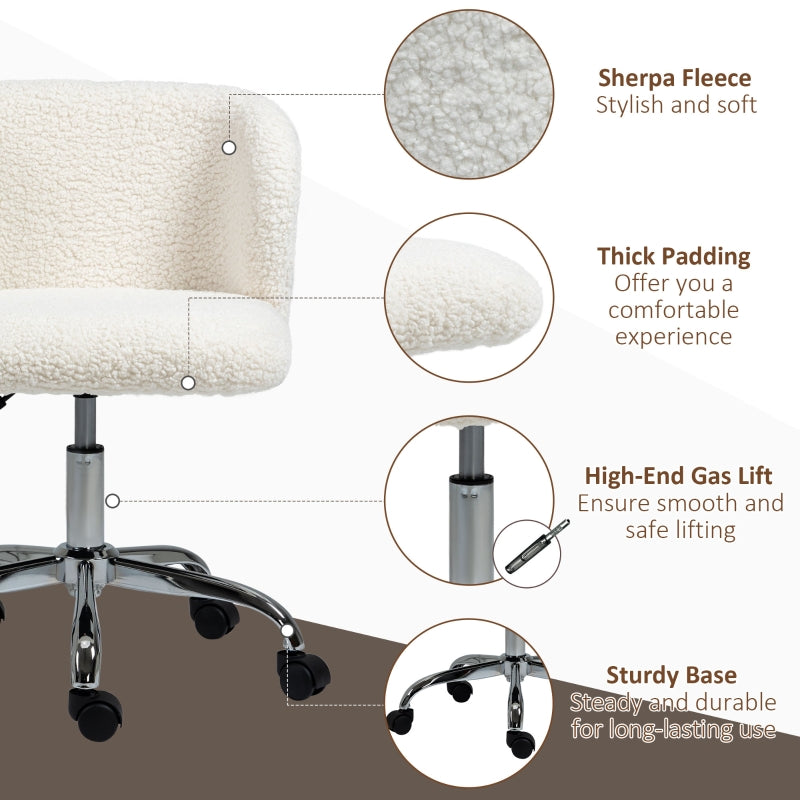 Office Chair, Adjustable Height and Wheels, White