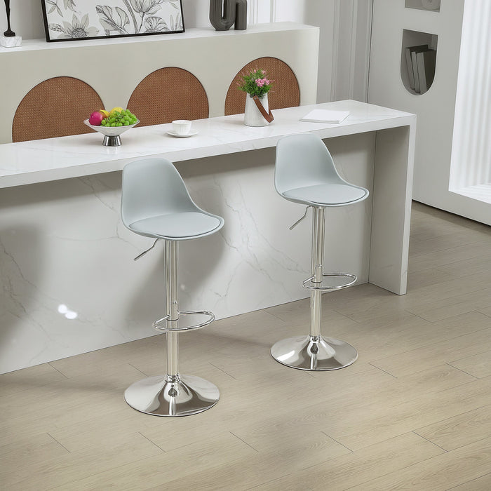 Bar Stool Set of 2, Padded with Steel Frame, Height-Adjustable, Faux Leather Grey