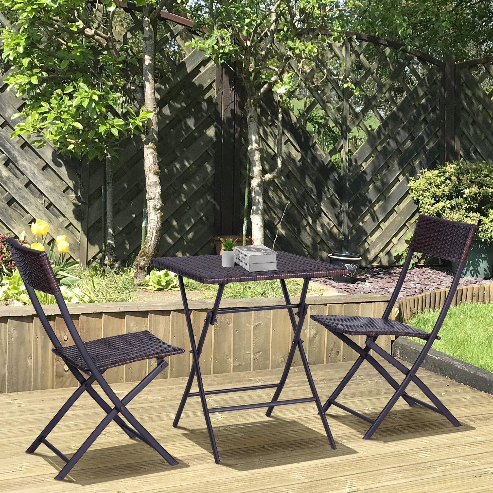 Polyrattan Bistro Set for 2 People, Rattan Seating Group Garden Furniture, Brown