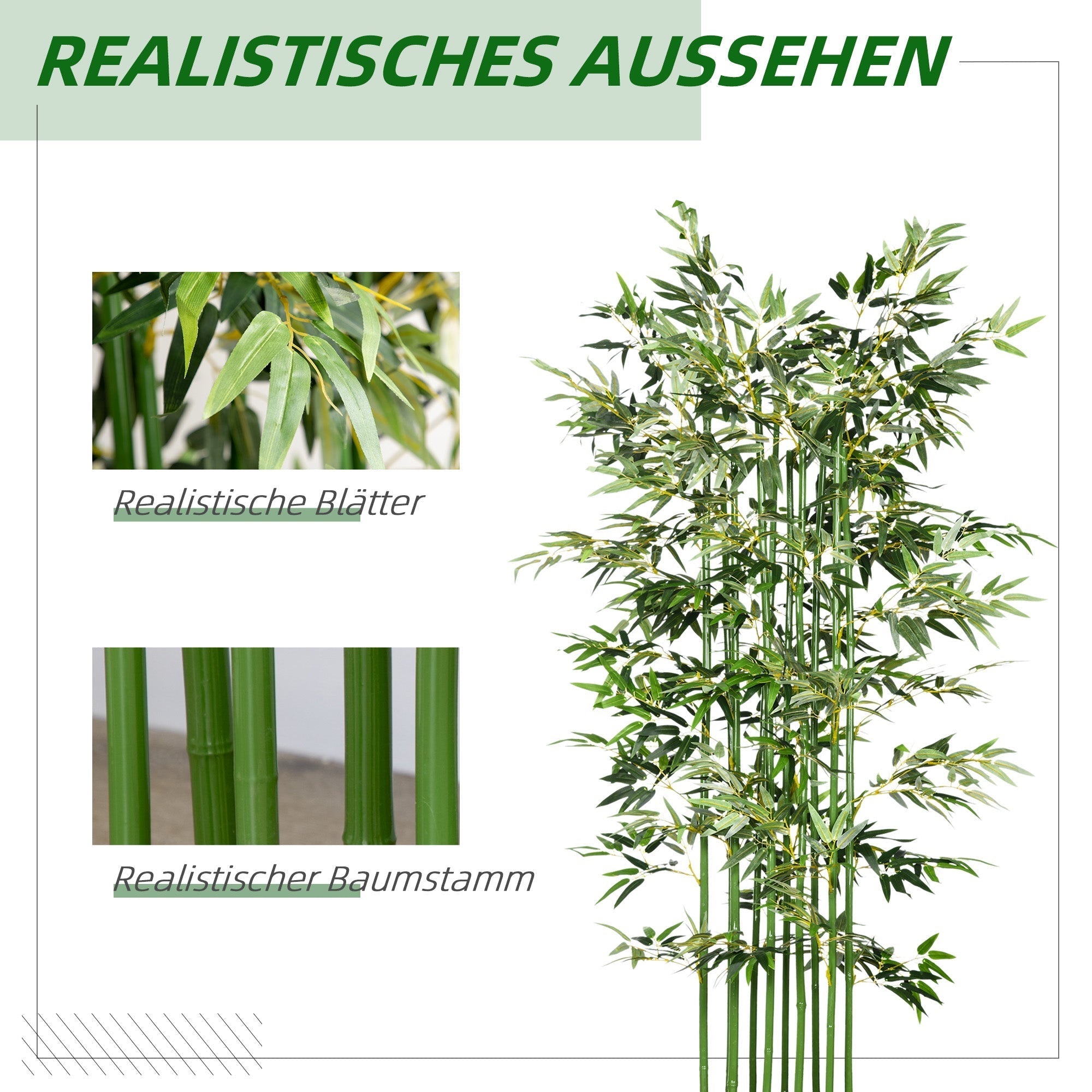 Artificial Bamboo, 180 cm Plant, Pinewood Pot, Green