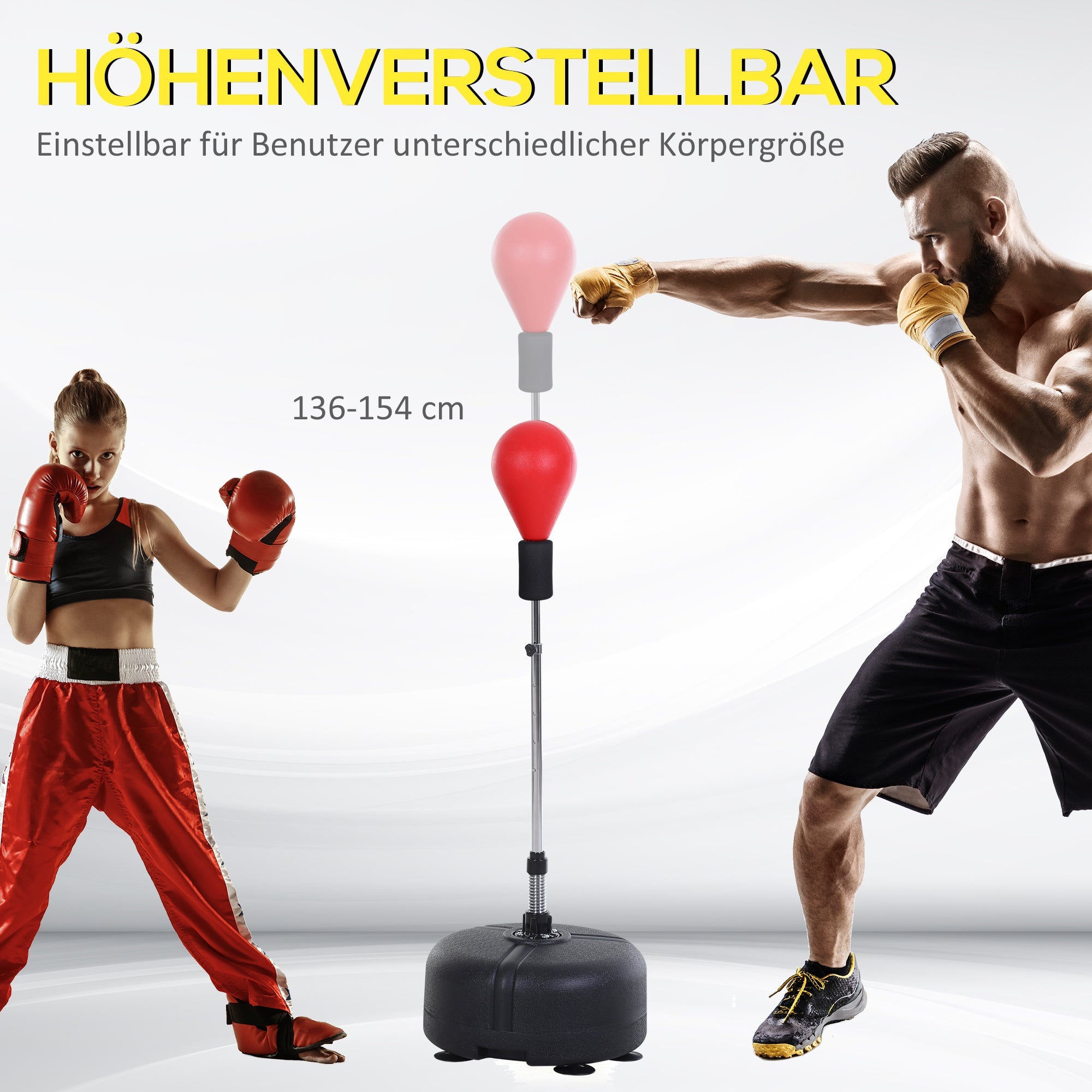 Punching Ball, Height Adjustable Standing Boxing Bag with Gloves, Red