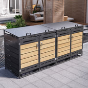 4-Bin Storage Unit with Hydraulic Lids and Slotted Ventilation, Iron and Wood-Look Cladding