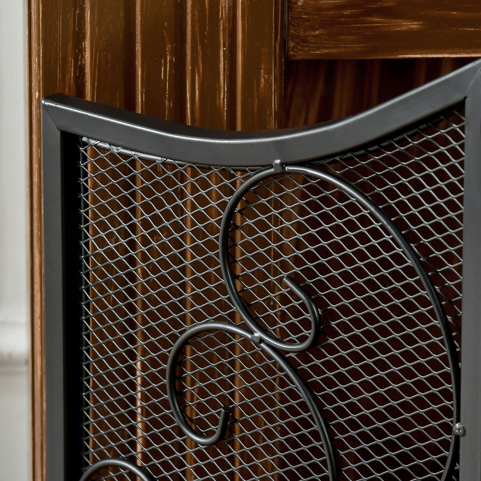 Fireplace Screen Folding 3 Panels Spark Guard Metal Black