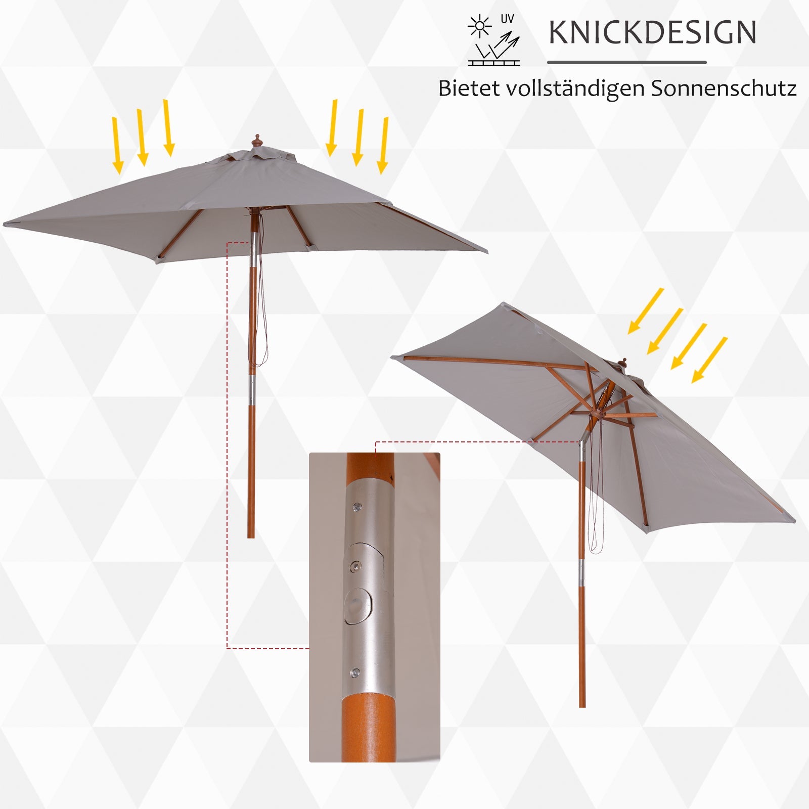 Parasol Foldable 3-Stage Adjustable Garden Beach Shade Fir Wood/Polyester Grey