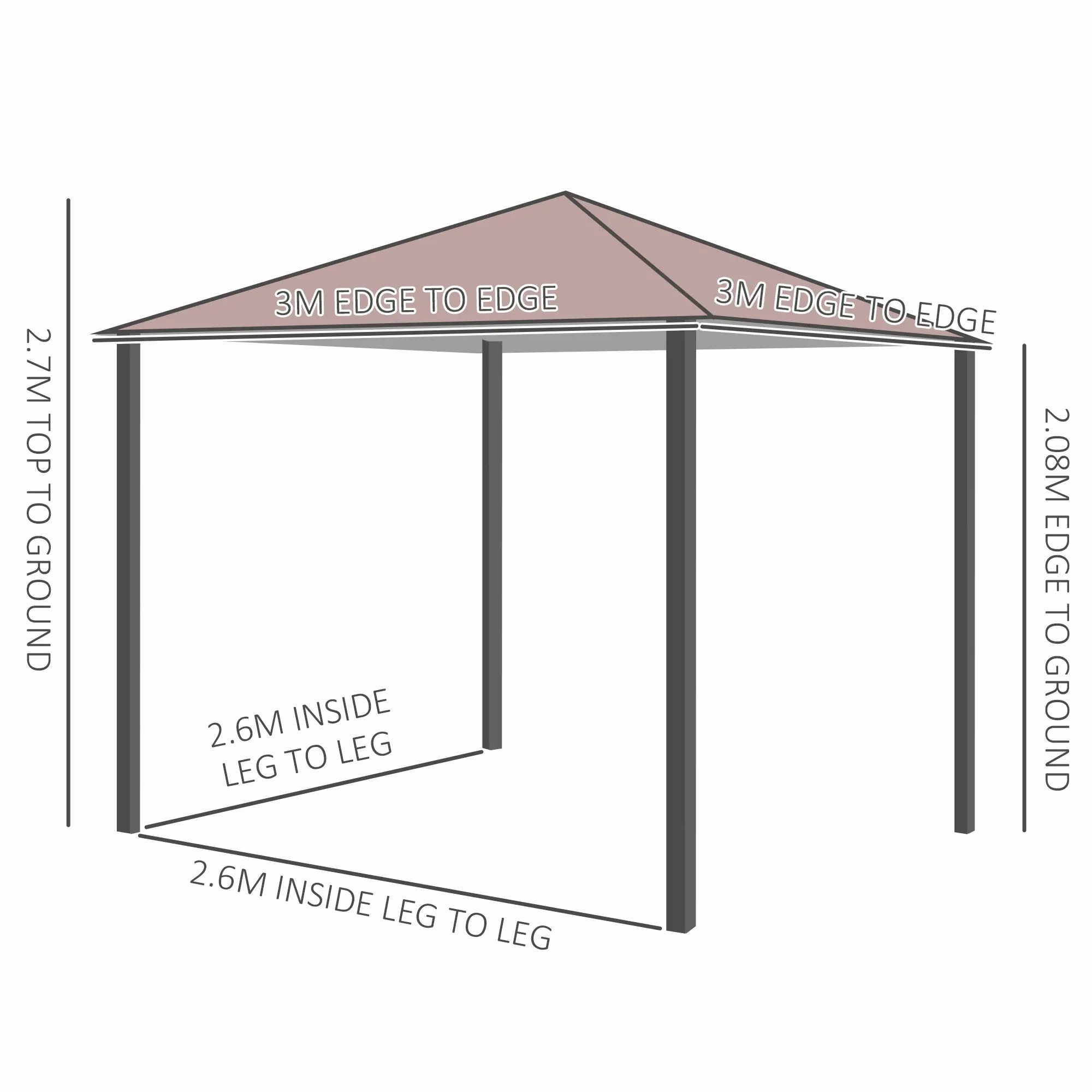 Gartengazebo 3x3m, Outdoor-Pavillon mit Vorhängen, Stahlrahmen, Kaffee
