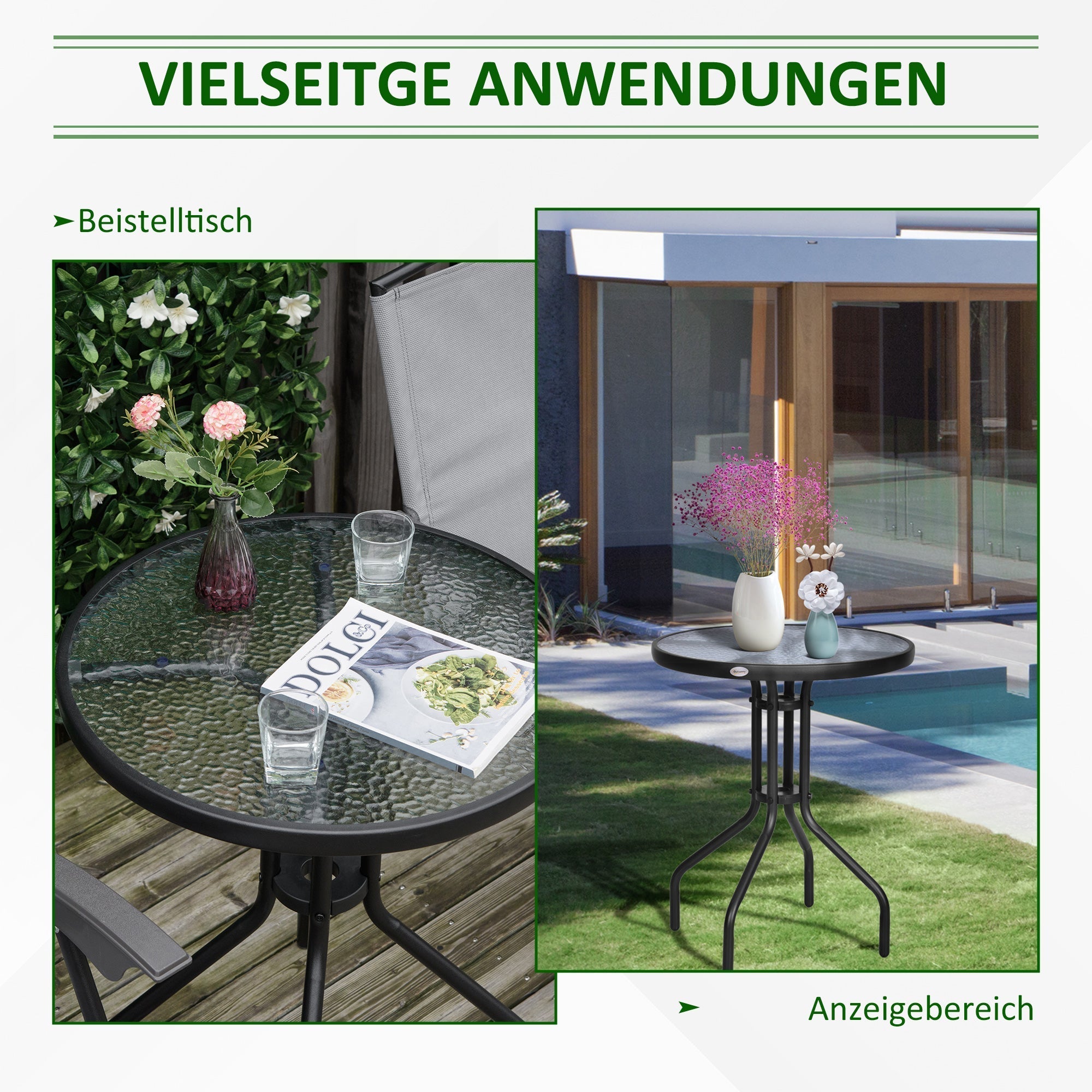 Round Garden/Balcony Table Ø60xH70cm Safety Glass Metal
