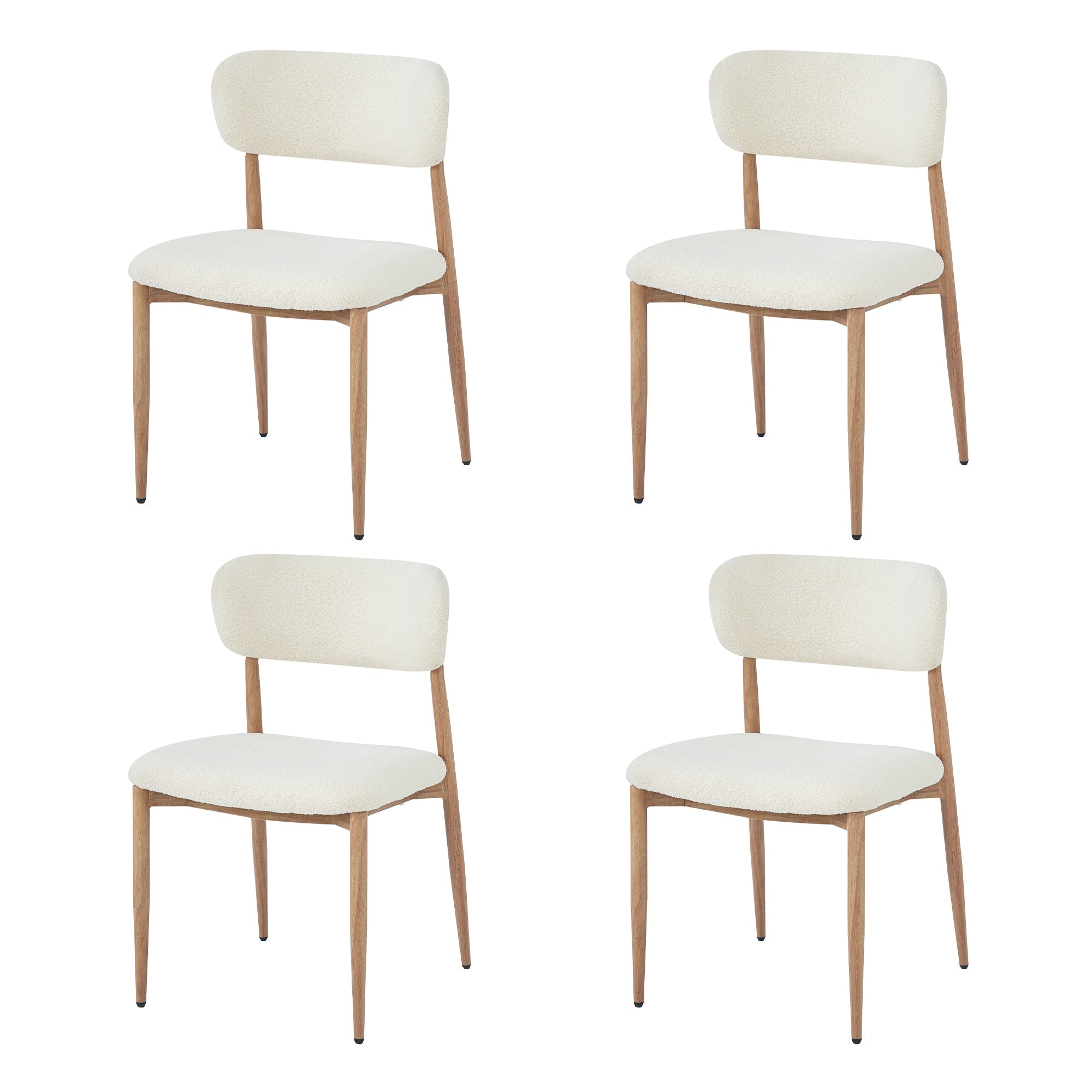Dining Chairs Set of 4, Metal with Wood Look and Breathable Bouclé, Natural Color