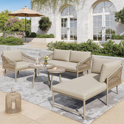 Garden Lounge Set Rope Outdoor Sofa with Cushions - Khaki