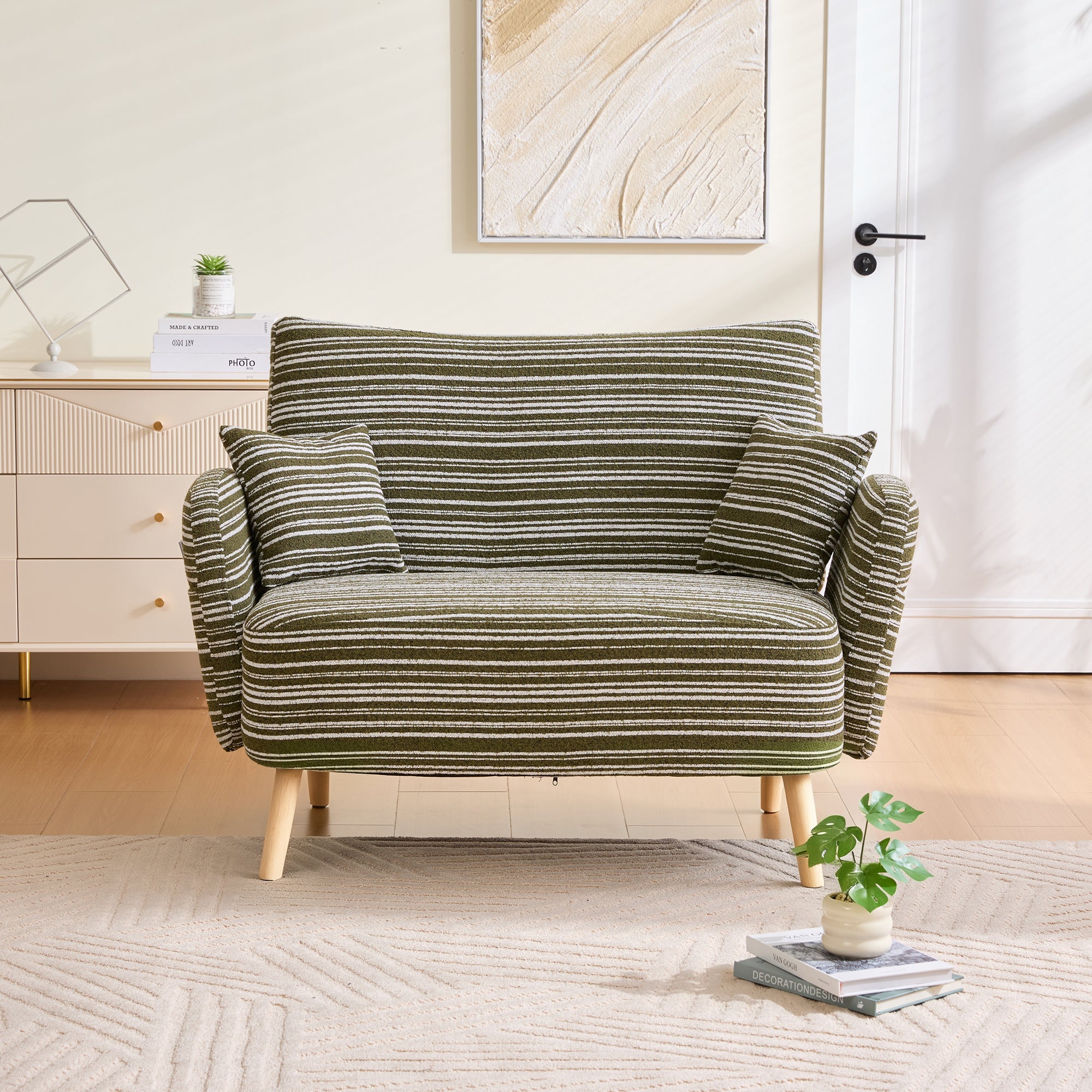 Modern Two-Seater Sofa with Comfortable Armrests and Storage Bag, Loop Fabric