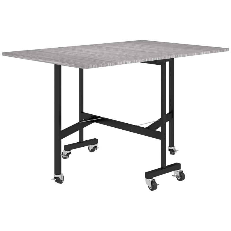 Six-Seater Drop-Leaf Dining Table with Wheels, Grey Wood-Effect
