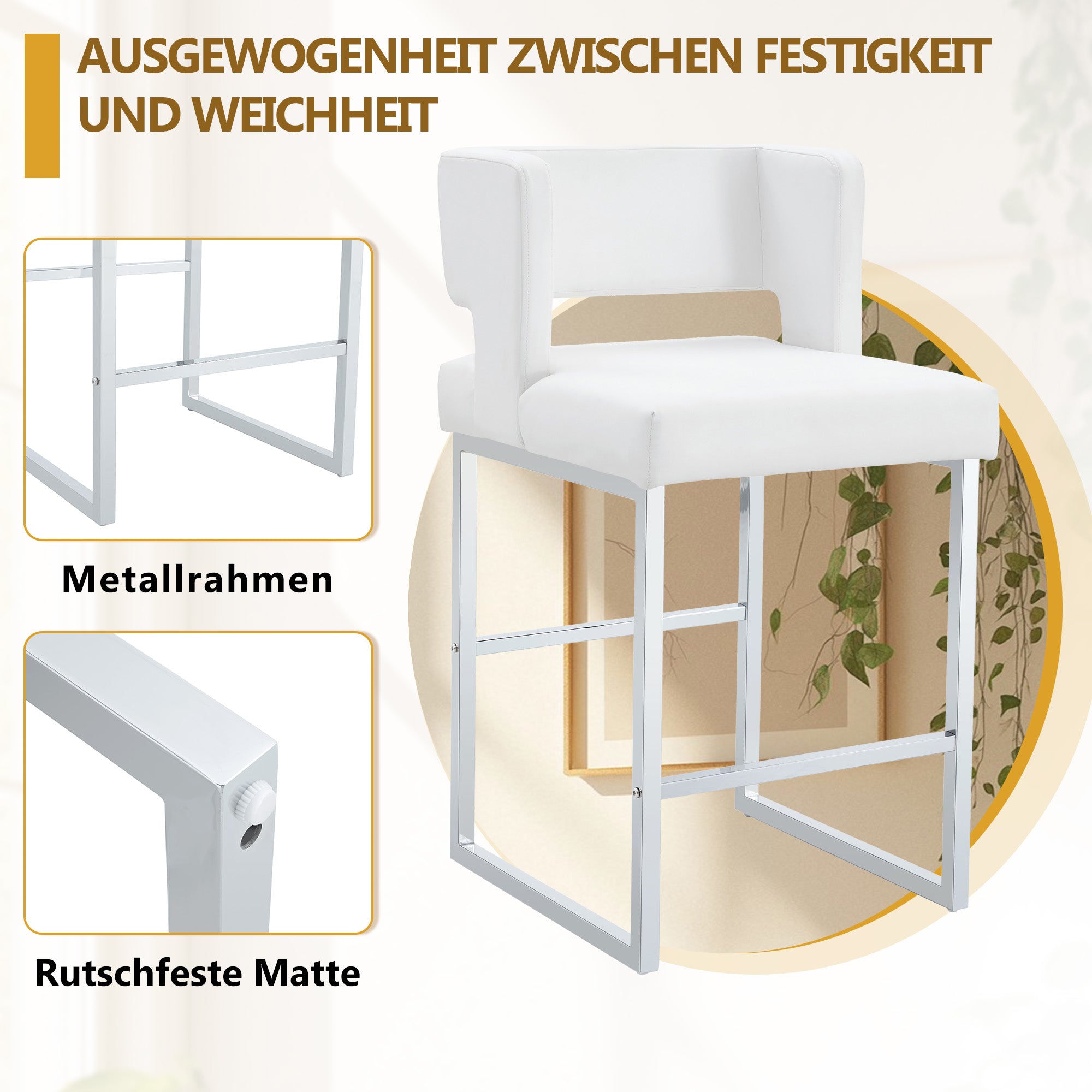 Bar Stools 2-Pack Nordic Style Modern Square Design Silver Metal Legs