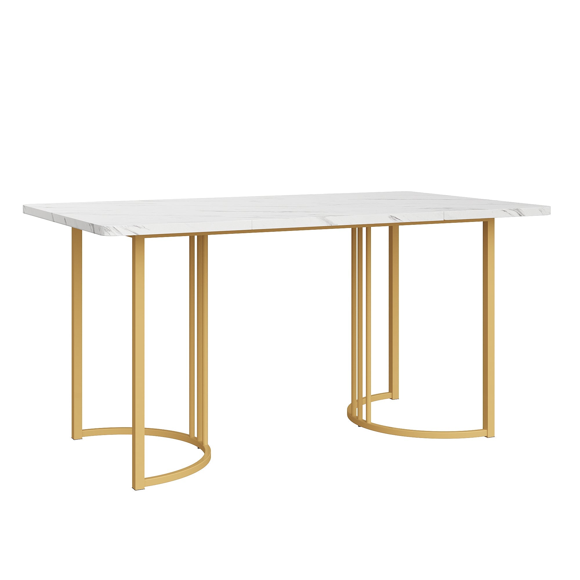 140 x 80cm Dining Table, Modern Rectangular Marble Pattern with Adjustable Metal Legs, White/Gold