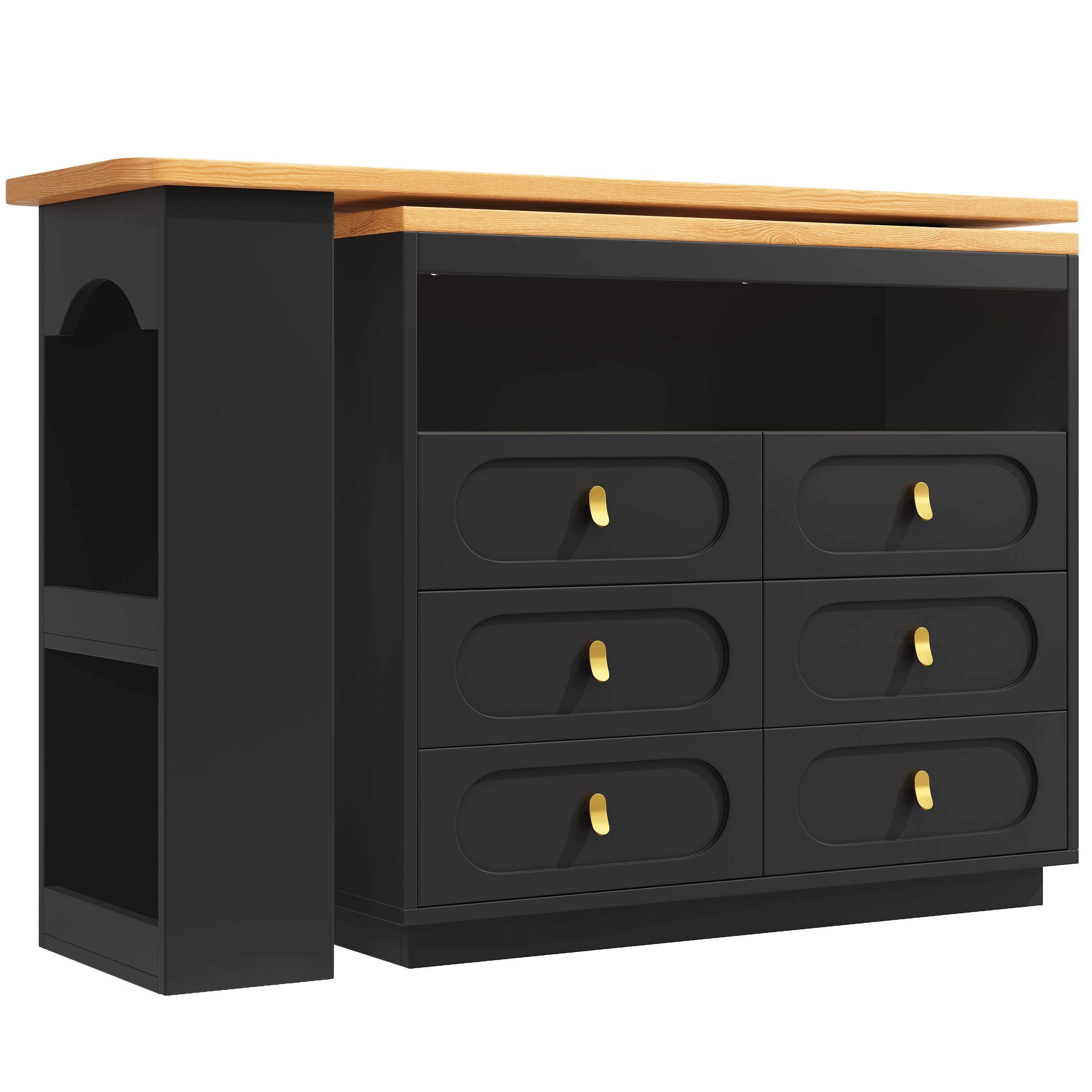 Bar Table Extendable 360° Swivel Mobile Storage Drawers - Black