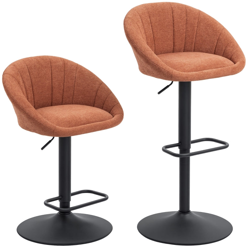 Set of Two Relaxed Tub Bar Stools Swivel Adjustable Height, Orange