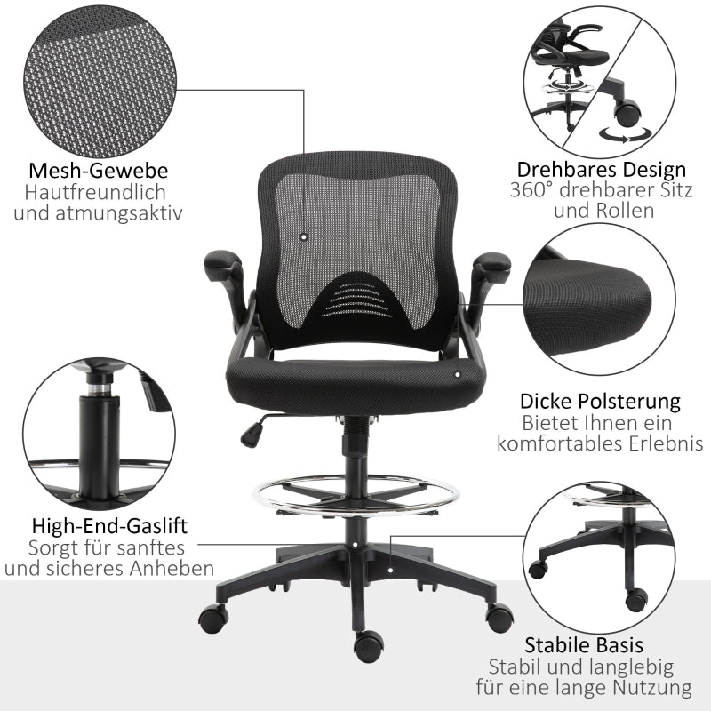 Vinsetto Office Chair, Desk Chair, Standing Function, Footrest, Swivel Seat, Steel, Black