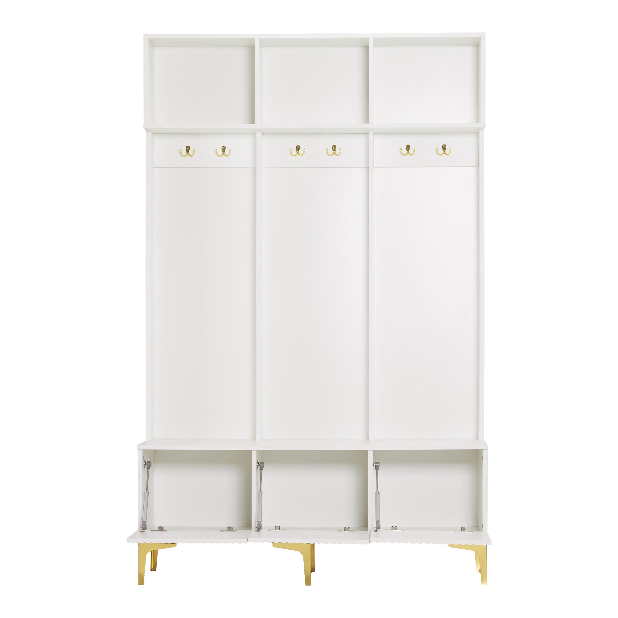 Wardrobe Set with Bench, Multifunctional Storage, 6 Hooks, White