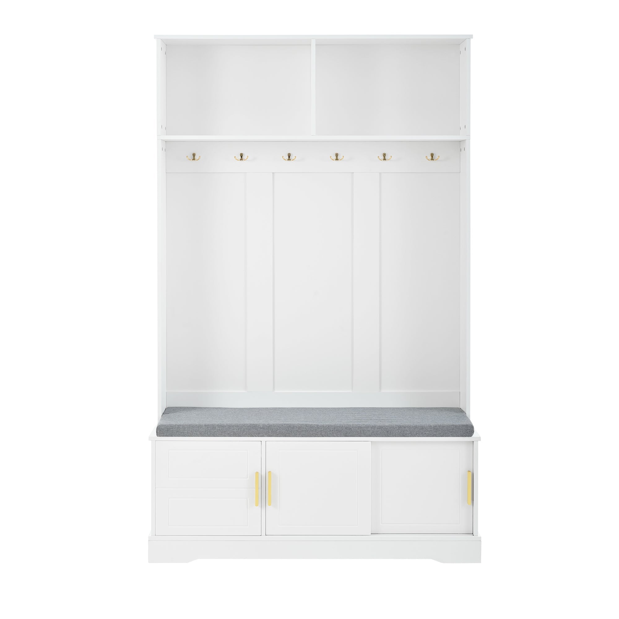 Coat rack with shoe bench, wardrobe, 6 triple hooks, freestanding, space-saving, white