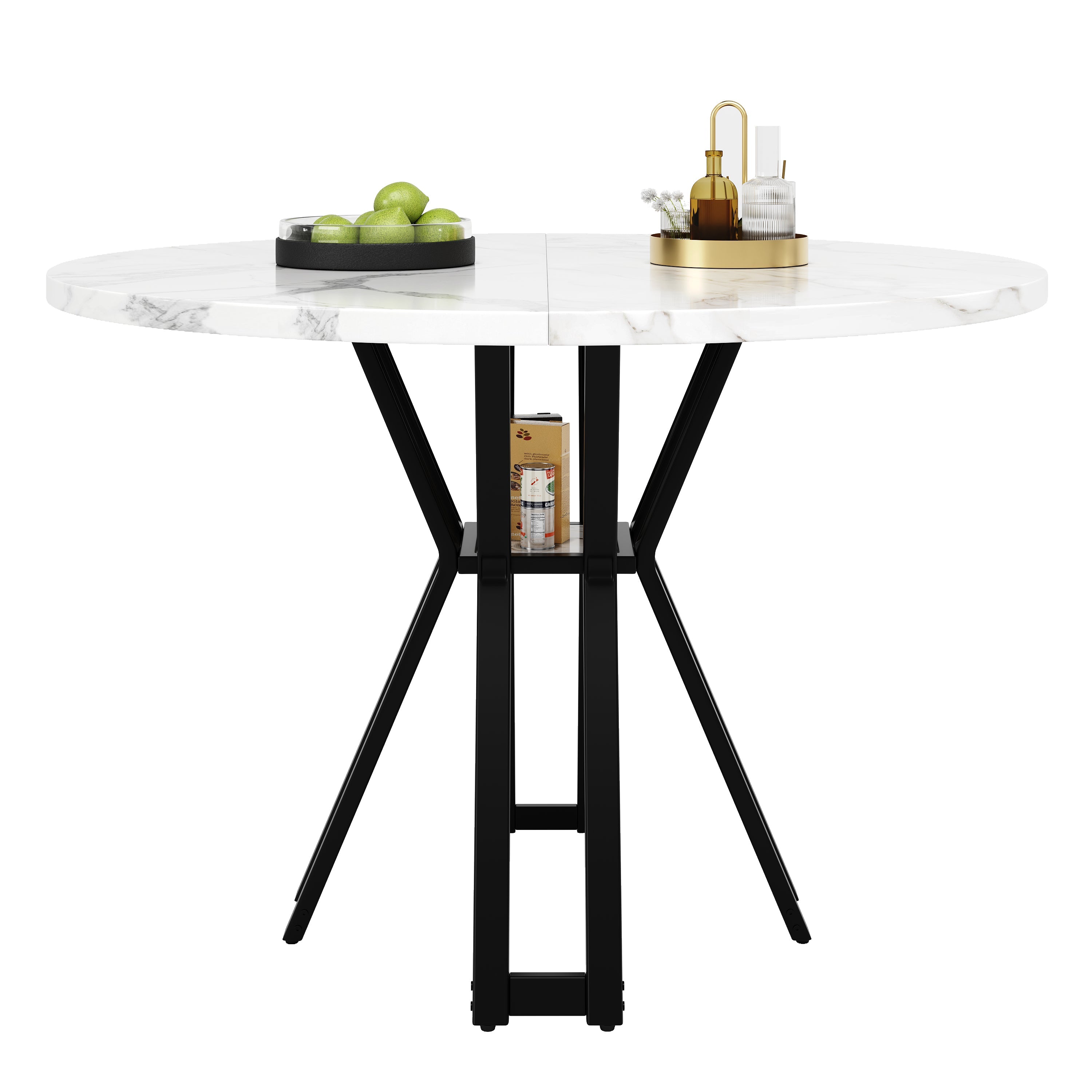 Dining Set 5-Piece Round 100cm Marble Top 4 Velvet Chairs - White/Grey/Black