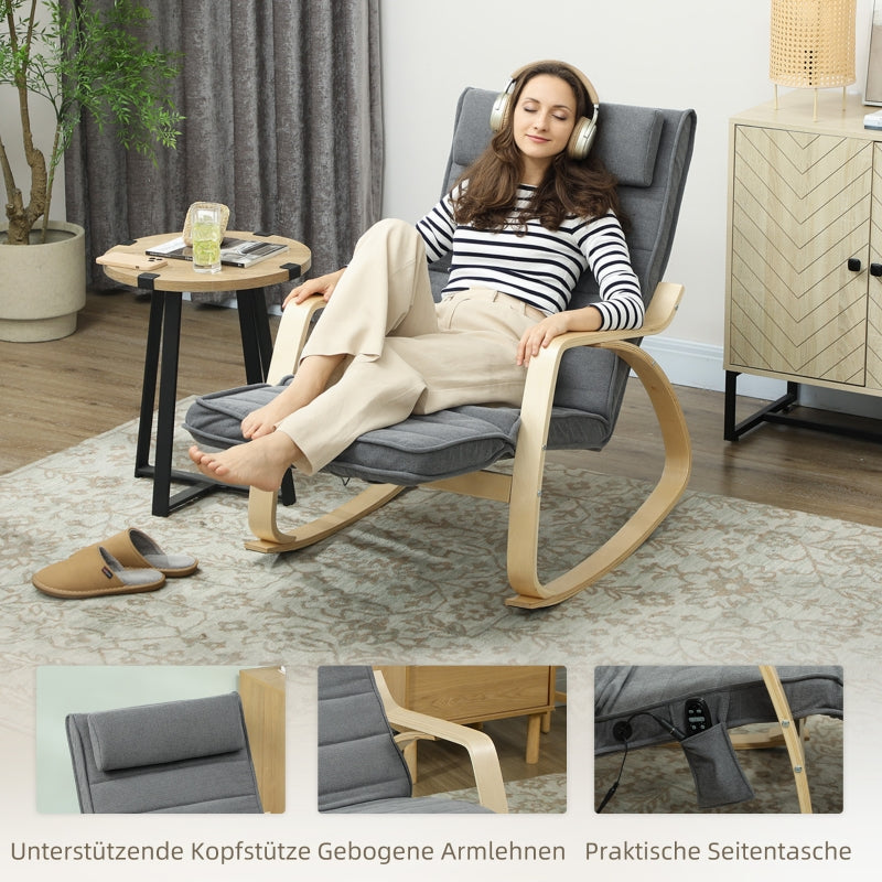 Rocking Chair, Massage, Lumbar Heating, Grey Fabric