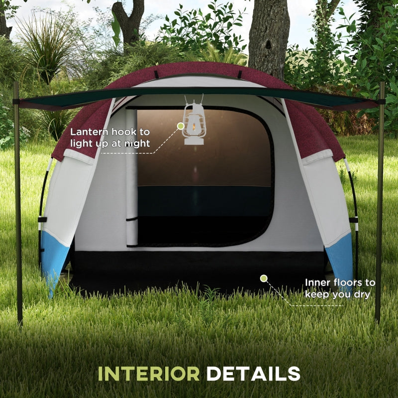 Camping Tent, Large Tunnel Tent, 2-3 Person, Red