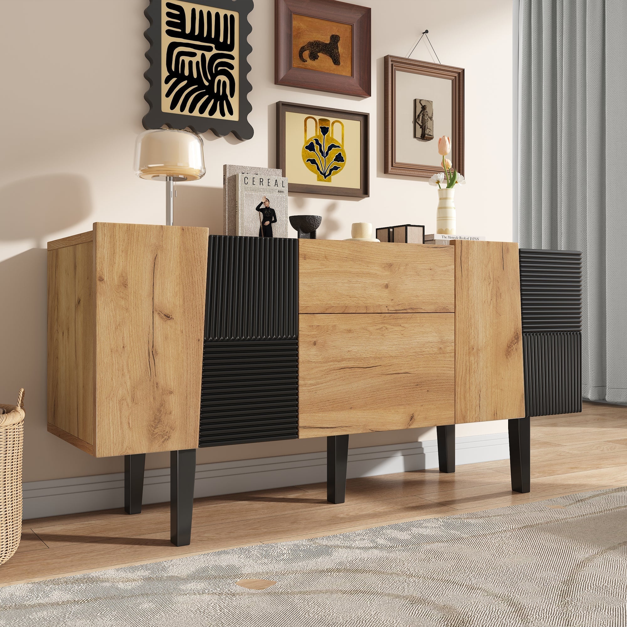 Contemporary TV Cabinet with Storage for 60" Televisions, Wooden Entertainment Center