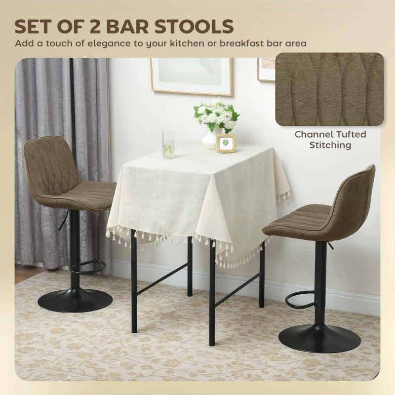 Set of Two Bar Stools, Linen-Look Brown