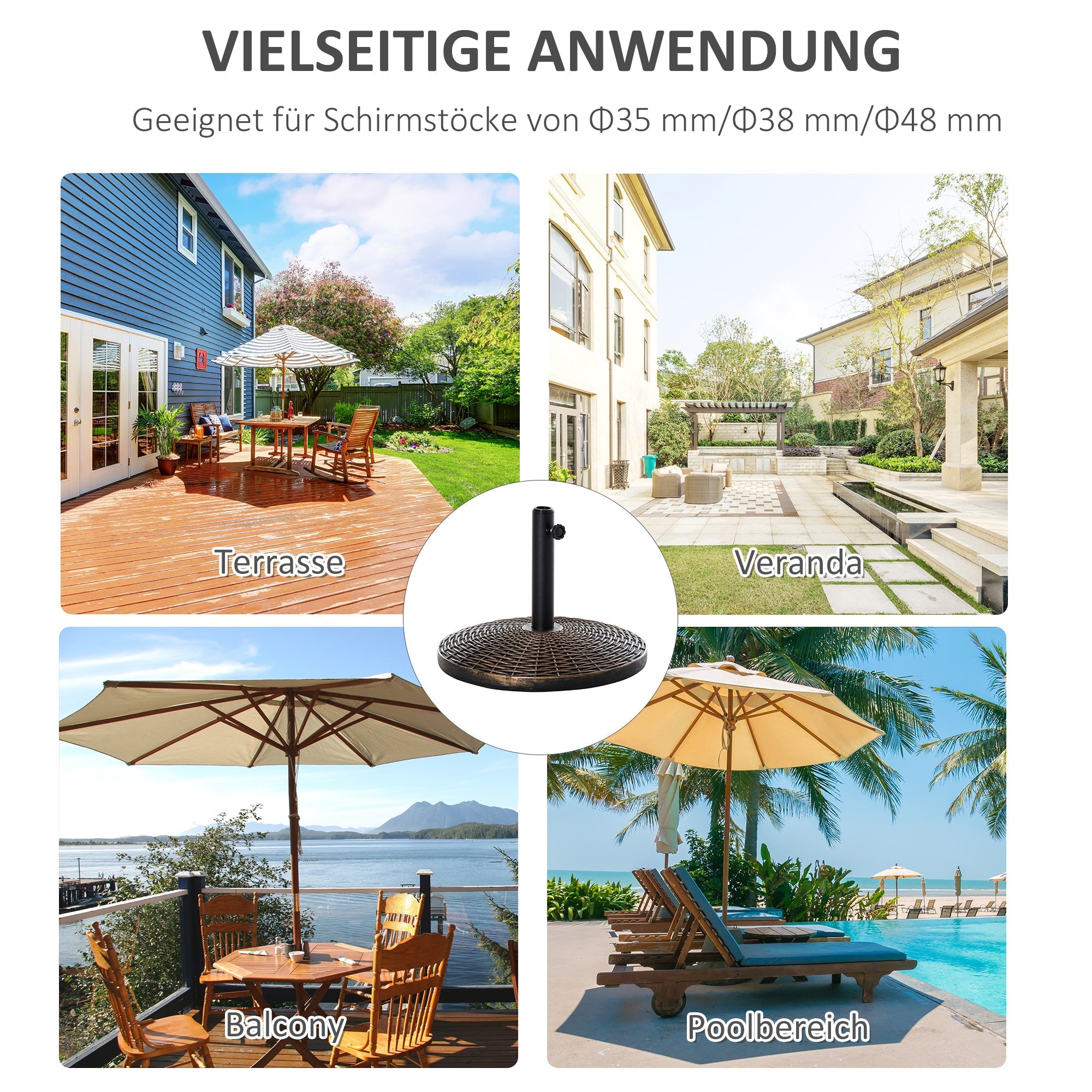 Parasol Stand 25kg Umbrella Holder Rattan Look Basket Antique Bronze