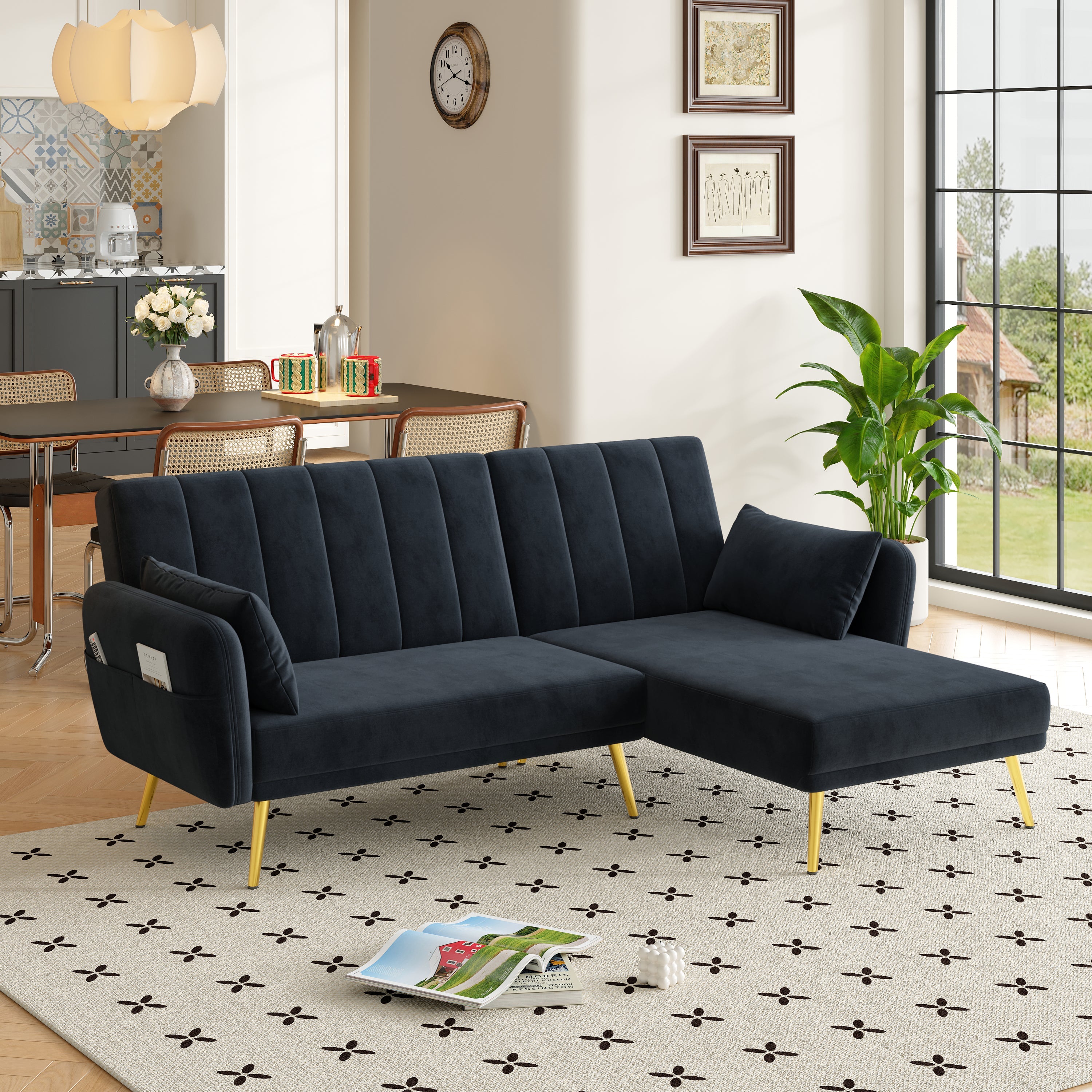 Folding Sofa, Modern L-Shaped Sofa Bed with Corner, Multi-room