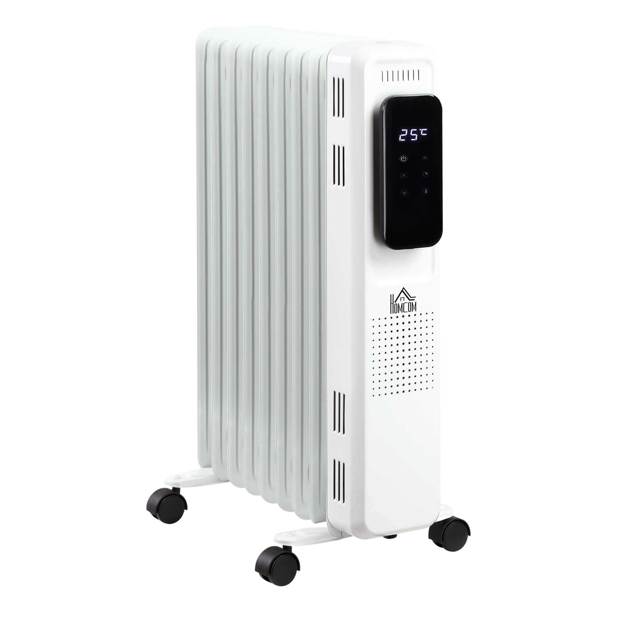 Oil Radiator Electric Heater, Portable, 3 Heat Settings, 24-Hour Timer, White Steel