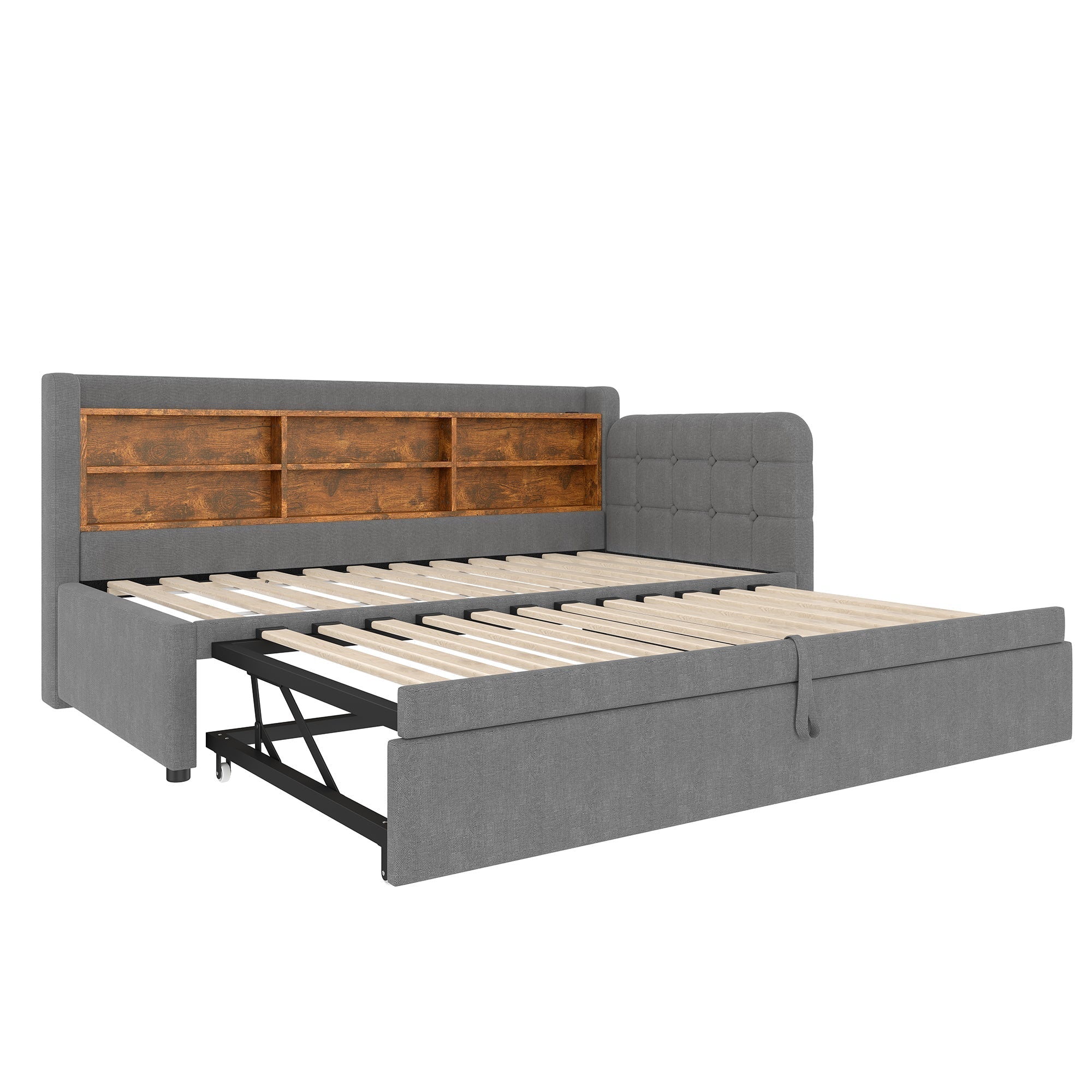 Daybed Sofa Bed 90x200cm Pull-out Storage USB/Type-C - Linen Grey